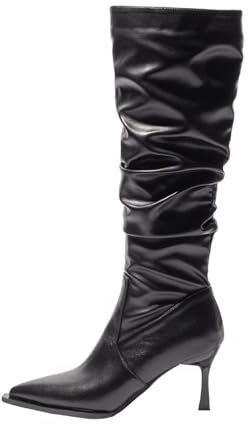 THOYBMO Tacchi Alti High Heels Stivali Alti Ginocchio Donna Punta Stiletto Stivali Alti alla Moda Festa Tacco 7,5cm,Black,37