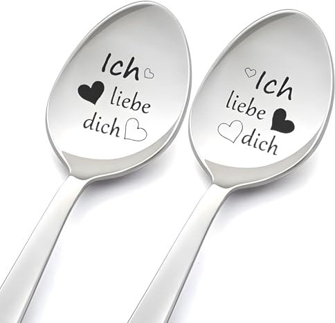 Ich Liebe Dich Löffel, Hochzeitsgeschenke für Brautpaar, 2 Stück Kaffeelöffel mit Gravur, Jahrestag Geschenk für Ihn und Sie, Personalisierte Kaffeelöffel Liebeslöffel.