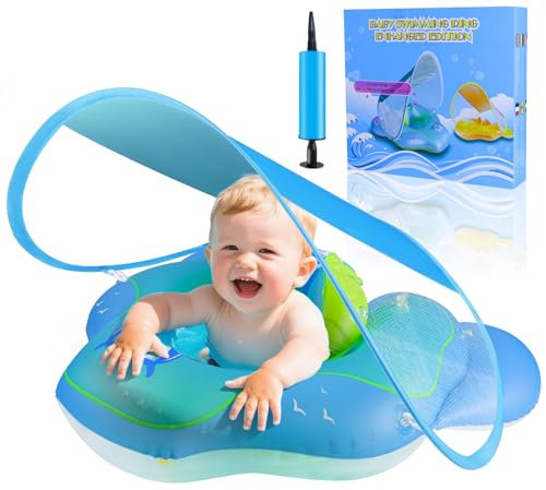BBWELL Bouee Bebe avec Pare Soleil SPF 50+,Flotteur de Piscine pour Bébé,Bouée Enfant Piscine Bouee,avec Ballon d'équilibre,Protéger Les bébés dans la Piscine, pour Enfants de 6 à 36 Mois