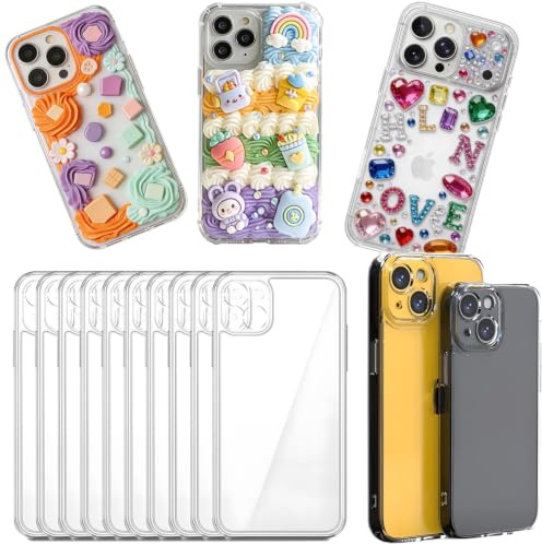 stino DIY Phone Junk Case for iPhone, 10 Pack Clear Cases, Crystal Transparent Junk Case Supplies (for Iphone14)