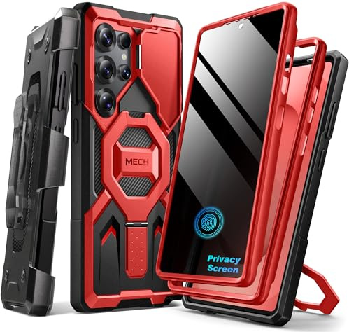 Tongate Magnetic Stand for Samsung Galaxy S25 Ultra Case, Red | 2 Front Frames, Screen Protector & Camera Cover, Compatible with MagSafe, Military Drop Protection Phone Case with Belt Clip