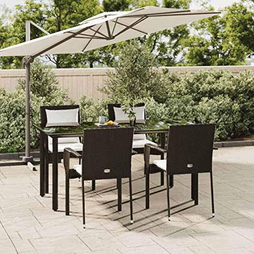 Iiaky 5-TLG. Garten-Essgruppe mit Kissen Gartentisch Set Mit 5 StüHlen Outdoor Dining Set Gartentisch Mit StüHlen Set Gartentisch Und StüHle Schwarz Poly Rattan