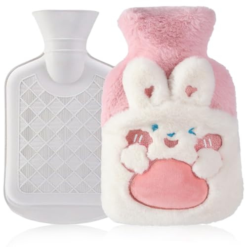 JYNVO 500ml Hase-Wärmflasche, Kinderwärmflasche für Kids, Süße Plüsch-Tier-Wärmflasche mit Deckel, abnehmbar waschbar, explosions- & auslaufsicher