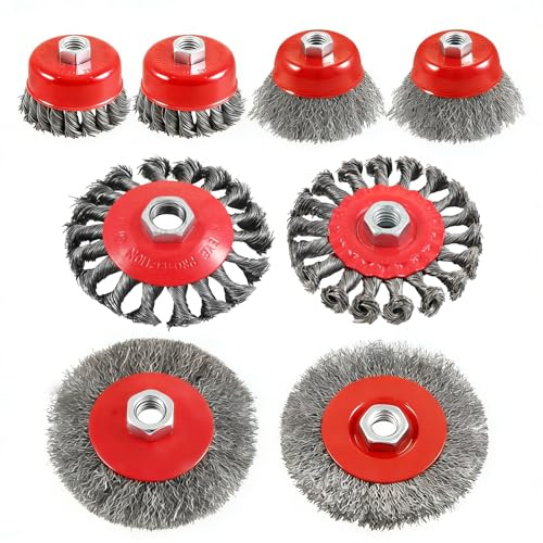 cupeohome 8Pcs Angle Grinder Wire Brush Set for 115mm Sander Angle Grinder, Thread M14 x 2 Heavy Duty Angle Grinder Wire Brush Wheel Set for Rust Removal, Paint Removal, Weld Cleaning and Grinding