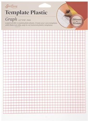 Sew Easy Gridded Template Plastic – 2 Sheets, 280 x 215mm Non Slip, Easy to Cut for Quilting Patchwork Dressmaking