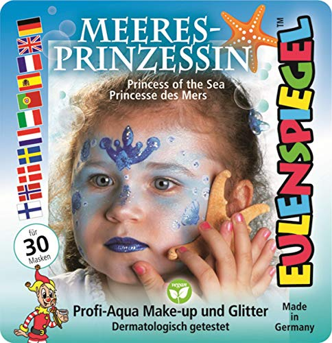 Eulenspiegel 204535 - Motiv-Set Meeresprinzessin, 3 Farben, 1 Glitzer, 1 Pinsel, 1 Anleitung, für ca. 30 Masken, Karneval, Motto-Party