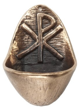 Butzon & Bercker Weihbecken Bronze mit Chi-Rho Symbol, Wandmontage, 10 cm | Religiöses Weihwasserbecken zur Taufe & Kommunion - PX Weihwasserkessel - Geschenk für Eingang & Hauskapelle - Echt-Bronze
