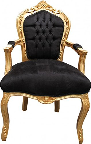 Casa Padrino Barock Esszimmerstuhl Schwarz/Gold mit Armlehnen Mod2 Antik Stil