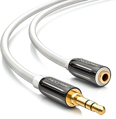 deleyCON 1,5m Stereo Audio Verlängerungskabel 3,5mm AUX - Weiß | 3,5mm Klinke Buchse zu Stecker, AUX Stereokabel mit Metallstecker, für Lautsprecher und Kopfhörer