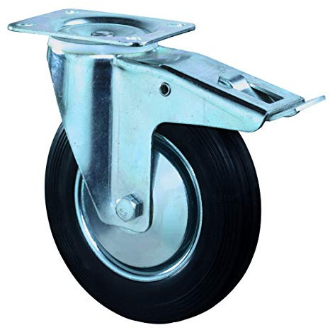 BSRollen Transportgeräte-Lenkrolle m. Festst., Gummi schwarz, Durchm. 180 mm, Traglast 170 kg, Rollenlager, A nschraubplatte