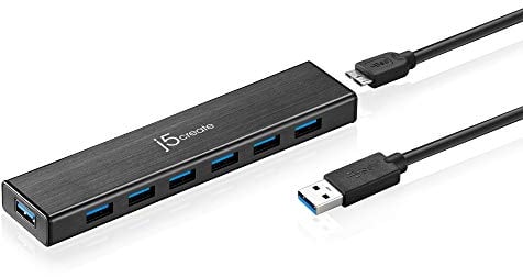 j5create JUH377 USB 3.0 HUB de 7 Puertos, 2.4A de Carga rápida, Adaptador de Corriente 5v / 4A para Windows, Mac, Linux, teléfonos Inteligentes, tabletas, iPad