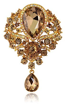 AILUOR Women's Classic Style Clear Glass Flower Brooch Pin Champagne Adjustable