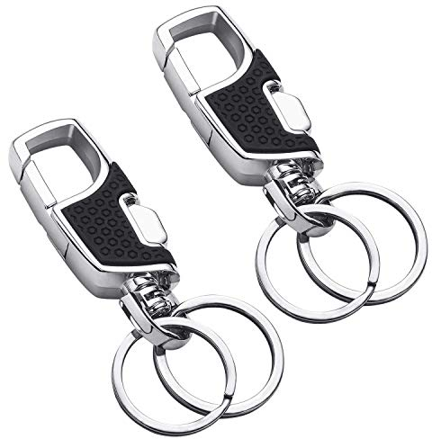 Young4us Lot de 2 porte-clés en acier inoxydable robuste en métal - La combinaison parfaite du luxe, ne rouille pas, ne se plie pas et ne se casse pas - Pour homme et femme - Noir