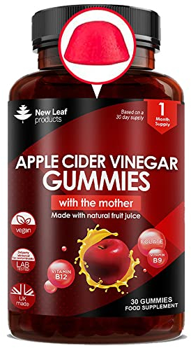 Apple Cider Vinegar Gummies Vegan with The Mother High Strength + Vitamin B12 Folate Pomegranate & Beetroot – Fresh Pure Unfiltered Vinegar Not Powder Apple Cider Vinegar Gummy 1 Per Serving