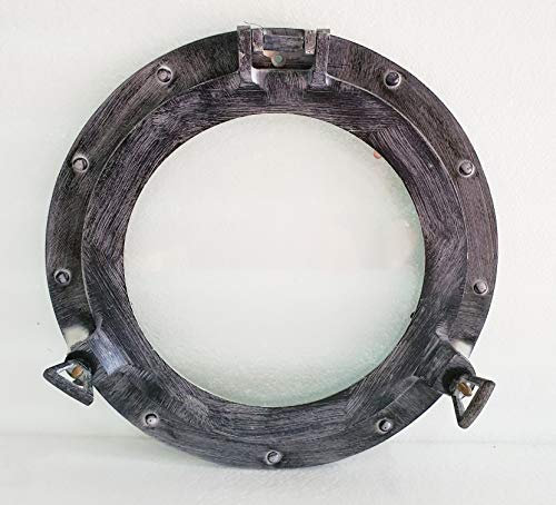 Cristal de ojo de buey redondo de 12 pulgadas para decoración de barco náutico y ojo de buey negro antiguo