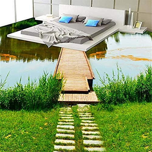 XiuTaiLtd Benutzerdefinierte Badezimmer Restaurant Küche 3D Bodenbelag Tapete - Selbstklebende Pvc Wasserdichte Boden Tapete Wandbild Wasserfall Holzbrücke Toilette-200x100 CM