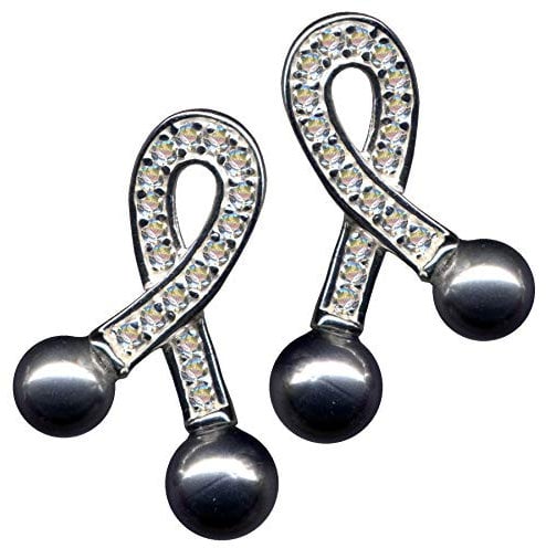 Orecchini in stile Liberty con perla grigia Art Nouveau, in vero argento Sterling 925 con zirconi e cristalli di strass in argento Sterling 925, stile giovanile, con fiocco bianco, stravagante