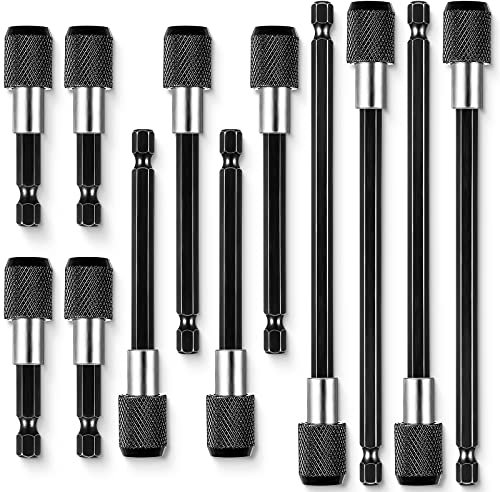 12 Pieces Drill Extension Bit Holder Bit Extension Driver Extender Quick Release Extension Bit Driver Extension Quick Release Bit Holder, Socket Screwdriver Bit Holder Magnetic Extension Adapter Set
