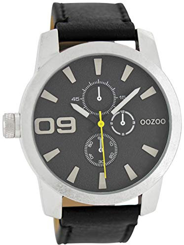 Oozoo Herrenuhr mit Lederband 45 MM Schwarz/Schwarz C6103