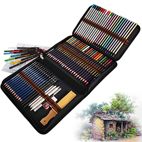 QUER Buntstifte Set Erwachsene, 24 Wasserfarb-Malstiften, 12 Buntstifte, 12 Metallische Malstifte, 12 Bleistifte und Zubehör für Erfahrene Künstler, Profi- und Farbkünstler