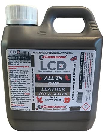 Carbusonic All in one Leather dye and sealant, Interior Leather Paint for Car Seats, Sofas, Arm Chairs, Shoes, Handbags & More. (Dark Brown, 1 Litre)