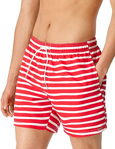 Schiesser Herren Badeshorts Badehose, Rot Gestreift, 3XL Große Größen EU