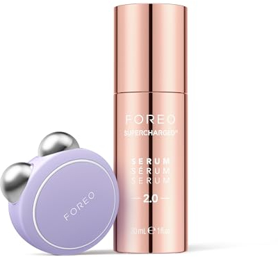 FOREO Firm & Fabulous BEAR mini Pink + SUPERCHARGED Serum 30ml | Mikrostrom gesicht massagegerät | Face lifting gerät | Doppelkinnentferner | Geschenke | Gesichtsmassagegerät gegen falten