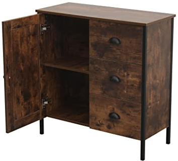 FurnitureHMD Industrial Style 3/4 Piece Set Corner TV Stand Small Side Table Rectangle Coffee Table Multipurpose Sideboard for Living Room,Bedroom,Hallway (single-one-door and three-drawer sideboard)