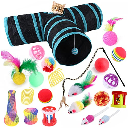 ACNCN 22 Pcs Cat Toys, Kitten Toys Interactive Cat Toys for Indoor Cats, Cat Tunnel Toys Set for Indoor Cats(22PCS Black)