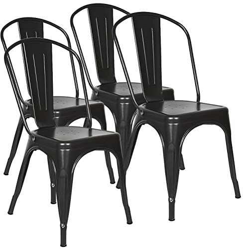 ShiShi Lot de 4 Chaises Salle Manger Industrielles, Chaise Bistrot Metal, Chaise Cuisine avec Dossier, Ensemble de Chaises Empilables pour Salon, Cuisine, Salle à Manger, Jardin (Noir)