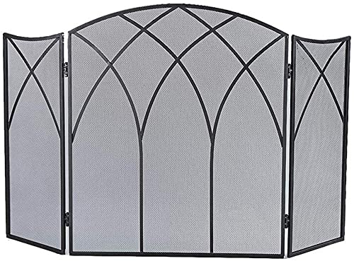 PURRL Kaminschutzgitter, 3-teilig, faltbar, Bogennetz, Funkenschutz, mit dekorativer Schnecke, Schwarze Oberfläche, für offenes Feuer/Gasfeuer/Holzofen hoch 80 cm (Color : Black) Little Surprise