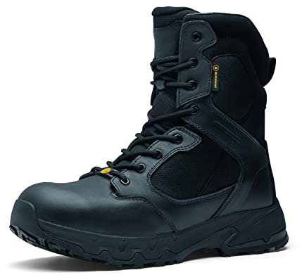 Shoes for Crews Defense High, scarpe da lavoro (senza punta in acciaio) certificate CE 02 HRO WR SRC, stivali unisex con suola antiscivolo, scarpe impermeabili per uomo e donna, Nero , 43 EU