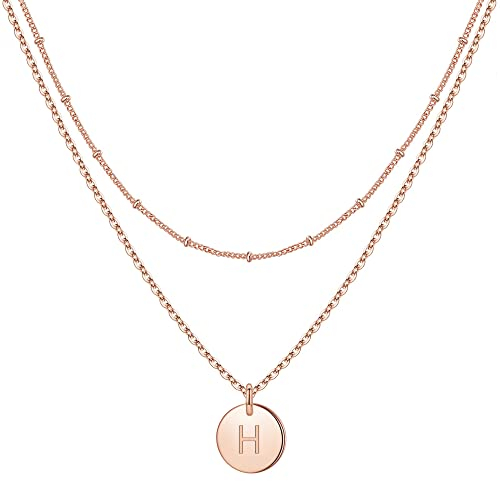 TINGN Kette mit Buchstaben Kette Mädchen - Teenager Mädchen Geschenke Kette mit Buchstaben Kette Mädchen Geschenke Kette mit Buchstaben H Kette Mädchen Rosegold Damen Geburtstagsgeschenk für Mädchen
