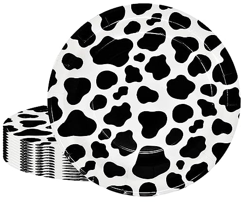 16 Stück 22,9 cm Safari Kuh Tierdruck Dessert Pappteller Einwegteller Zoo Tierdruck Party Pappteller Kuh Texture Theme Paper Plates für Babyparty Kuh-Themen-Geburtstagsfeiern Dekoration