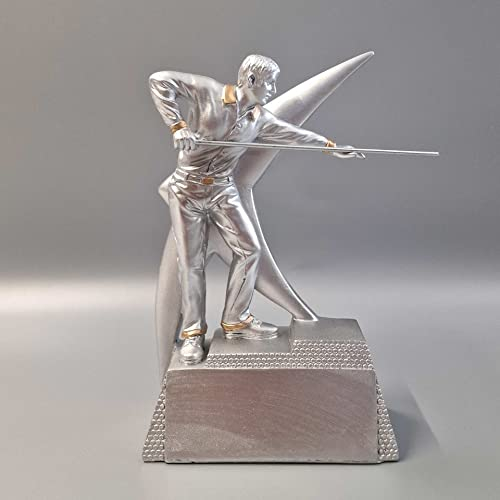 eberin · Billard Pokal · Poolbillard · Auszeichnung · Skulptur · Billardspieler mit Queue · Silber Pokal mit oder ohne Gravur · 16,5cm ·