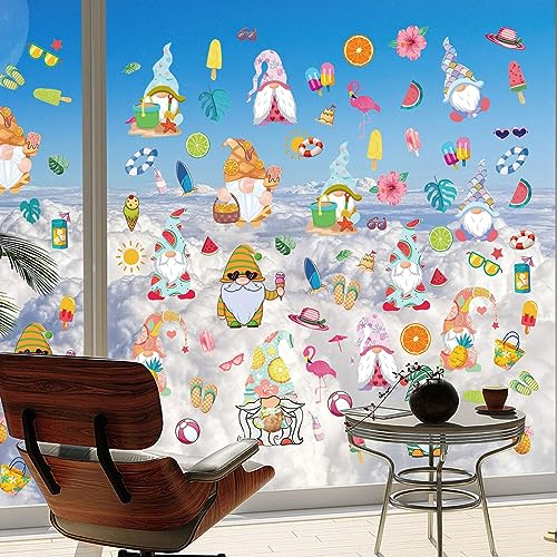 ORIGACH 9 Blatt Sommer Wichtel Fensterabziehbilder Tropische Früchte Sonnenbrille Wand Glas Fenster Aufkleber Party Geschenke für Haus, Wanddekorationen