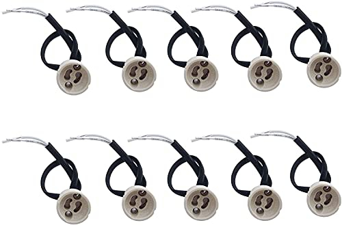 BlueXP 10 Stück Gu5.3 Fassung Sockel Aus Keramik GU5.3 Lampenfassungen 0,75 mm² Silikon-Kabel 250 V Gu5.3 Lampenfüße Lampensockel Gu5.3 Fassung mit Kabel für LED und Halogen Fassung Sockel