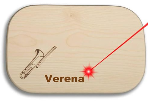 Frühstücksbrettchen Motiv Posaune 25x16x1,5cm eckig Ahorn personalisiert