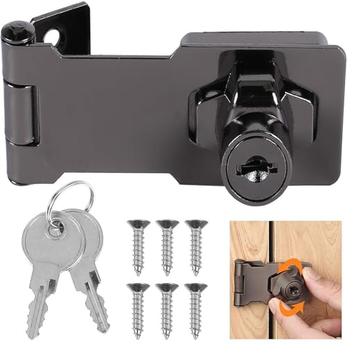 GEARMAX Cerrojo de Candado, Pestillo Puerta Negro, Cerradura de Armario con Llave, Cierre de Hebilla Candado, para Puerta, Ventana, Armario, Jaula de Mascota