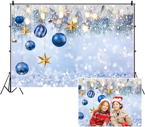 SDOTPMT 7x5ft Fotografía de Fondo de poliéster navideño Copo de Nieve Bokeh árbol de Bolas de Navidad Fiesta navideña de Fondo Paisaje Invernal decoración de Fondo Estudio Accesorios