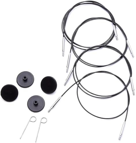 KnitPro K10686 Stainless Steel Fixed with Connectors, 37 inch Cable Key & 2 End Caps Kabel, Edelstahl, Schwarz/Silber, 120cm