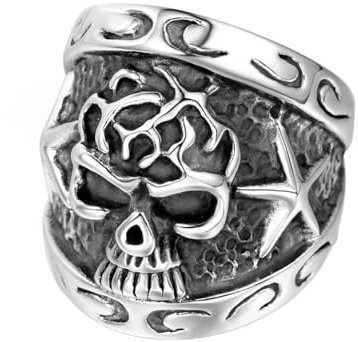 Homxi Edelstahl Herren Ringe Gravur,Totenkopf 27.1MM Ringe Herren Silber Ring Herren Größe 67 (21.3)