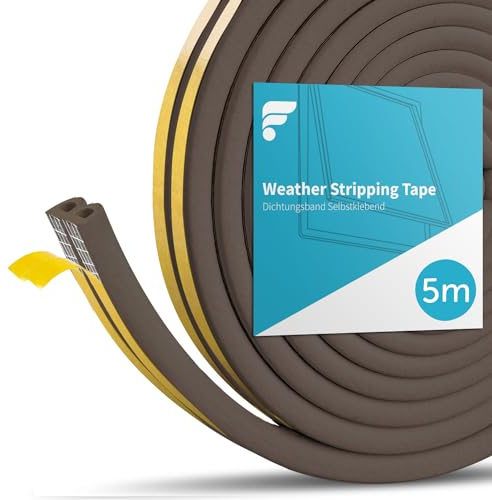 shinfly Guarnizione Finestra Porta Adesiva, Guarnizione in Schiuma di Gomma Isolamento Paraspifferi Nastro Sigillante per Finestra Porta Isolamento Freddo, Rumore e Collisione (5M Marrone)