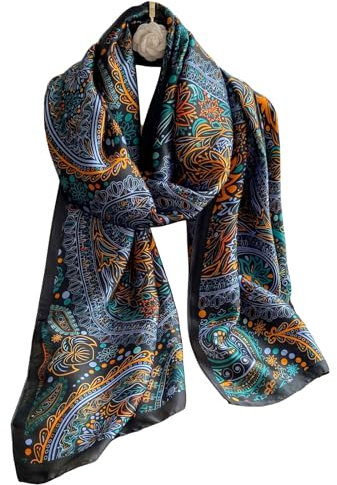 Silk Scarf Women Blue-orange Shawl Stain Neckerchief Head Wraps Thin Scarf Ladies Beach Shawl Vintage Painting Bridal Belt Chiffon Muslin cashew Cloth Birthday gifts