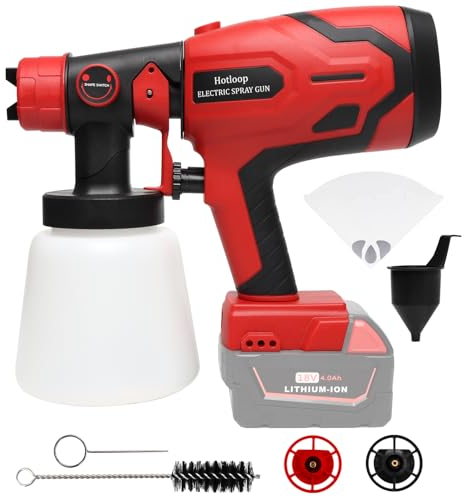 Pistolet à Peinture, Compatible avec Batterie Milwaukee M18 18V,Pistolet pulvérisateur avec récipient à Peinture de 800 ML,2 Buses, 2 papiers filtres, adapté aux Murs, Meubles,clôtures(sans Batterie)