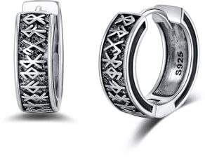 Flpruy Wikinger Unisex Klein Creolen Silber 925 Herren Schwarz Ohrringe Damen Klappcreolen Ohrschmuck für Frauen Männer Mädchen Jungen