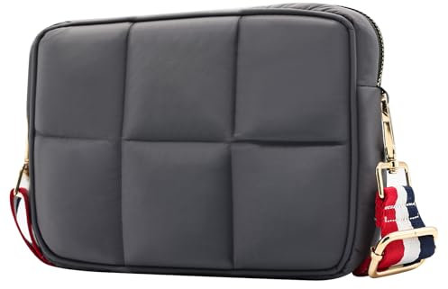 NAARIIAN Gesteppte Crossbody-Tasche für Damen, Puffer-Umhängetasche, Gitarrengurt, gepolsterte Handtasche, Designer-Handtasche, trendige Dupes, weiche Geldbörse, grau dunkel, Medium