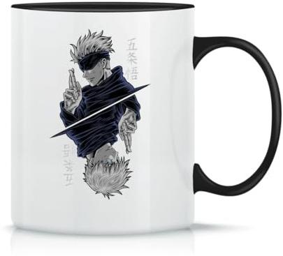 Moonai Gojo Satoru Jujutsu Tazza da Tè da Caffè in Ceramica Classica Magica Bianca Nera Rosa 330ml