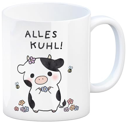 Kuh Kaffeebecher mit Spruch Alles Kuhl Kawaii Kuh Tasse Mug Bauernhof Charme Bauernhoftiere Blumen Dorfkind Relax Accessoire Geschenkidee