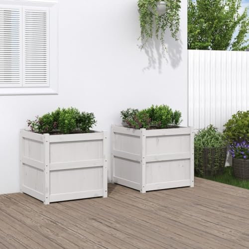 ZEYUAN Jardinières 2 pcs Blanc Bois de pin Massif,Jardiniere sur Pieds,Bac avec Treillis,Jardiniere Terrasse